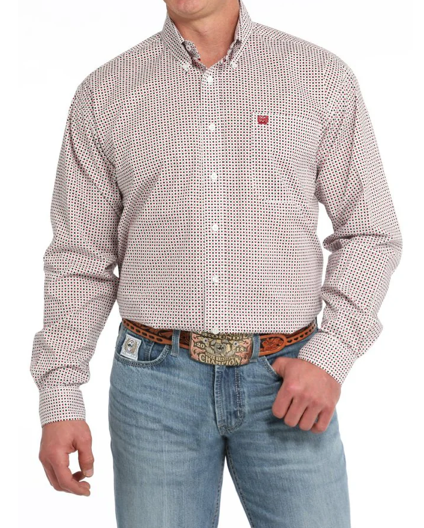 MTW1105839-CINCH WHITE PLAYING CARD PRINT - MENS SHIRT