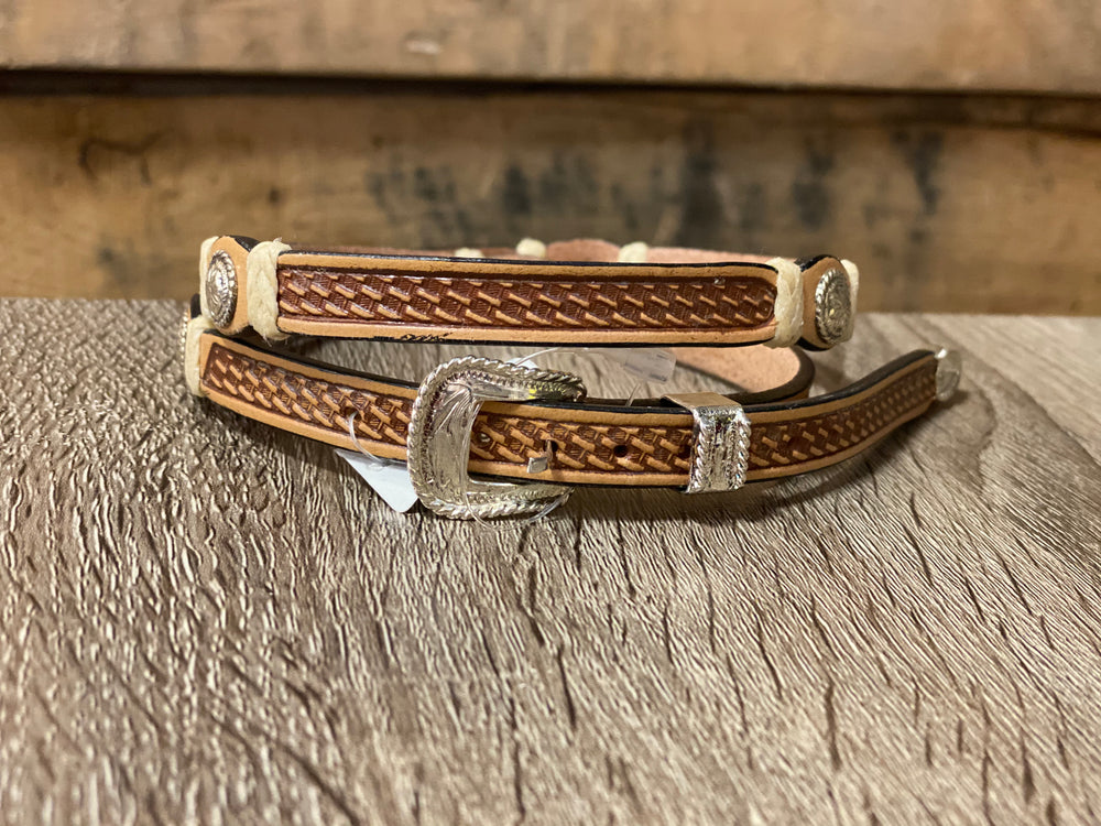 0278648- M&F Western Tooled  Rawhide and Concho Hatband