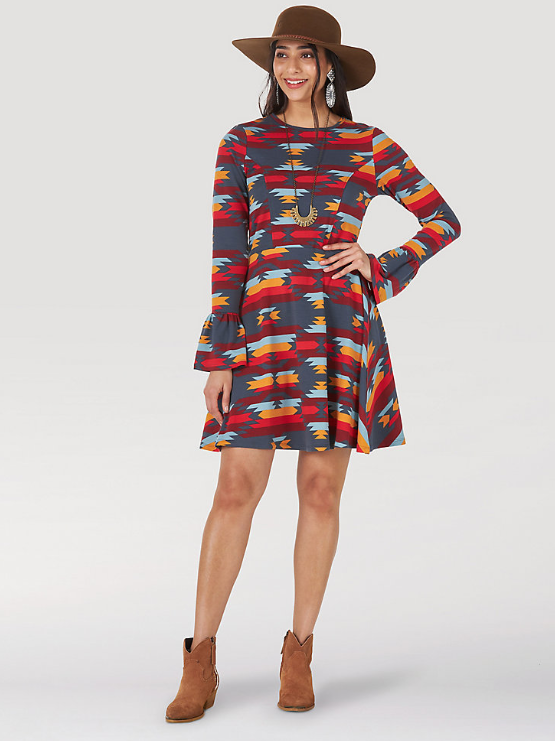 LWD438M - Wrangler Women's Retro® Long Sleeve Southwestern Flare Dress - Multi