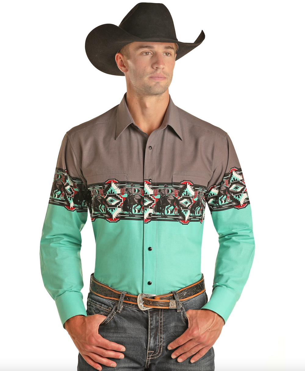 30S2001 - Panhandle Men's LS Snap Border Printed Shirt