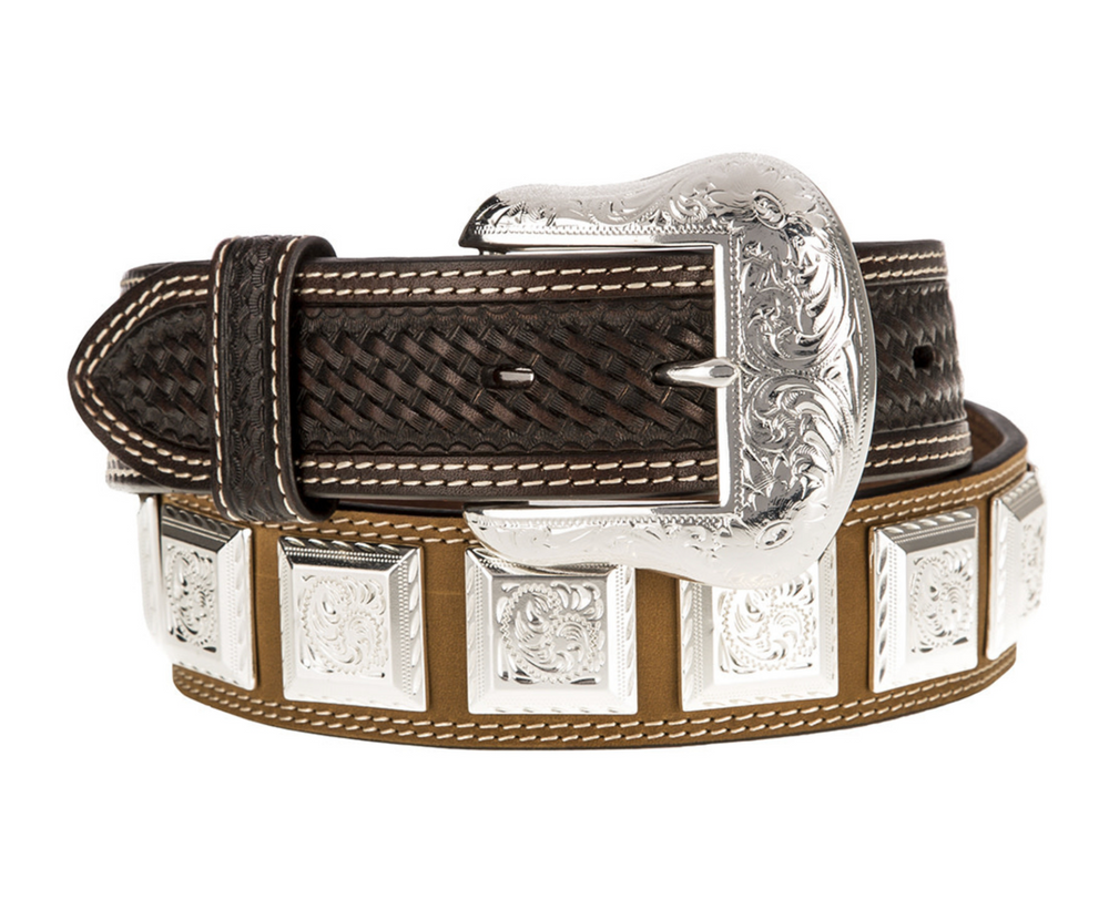 WB7042 - Ranger Belt Company Leather Belt With Square Conchos