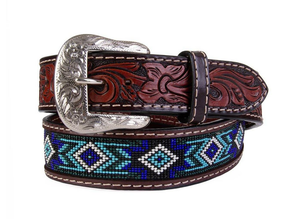 XIBB101 - Twisted X Blue Beaded Leather Belt