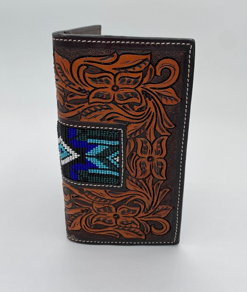 XH245R - Twisted X Tooled Beaded Checkbook Wallet