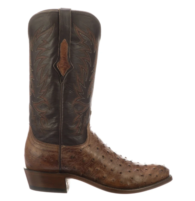 N1187.R3 - Lucchese Men's Elgin Boot - Chocolate Full Quill Ostrich