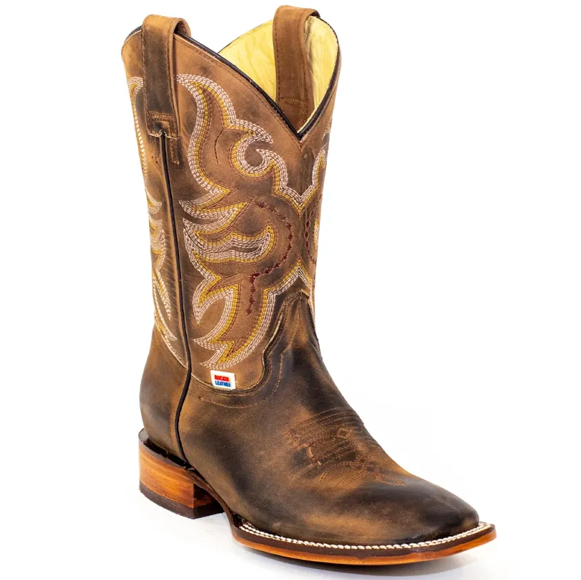 2574 - Rockin Leather Women's Distressed Brown Western Boot With Wide Square Toe