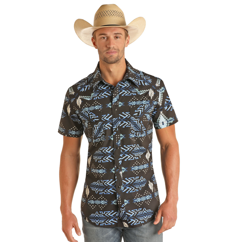 B1S3315 - Rock&Roll Denim Men's SS Snap Print Shirt
