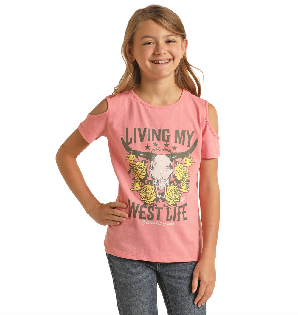 G3T3347 - Rock&Roll Denim Girl's Cold Shoulder T-Shirt