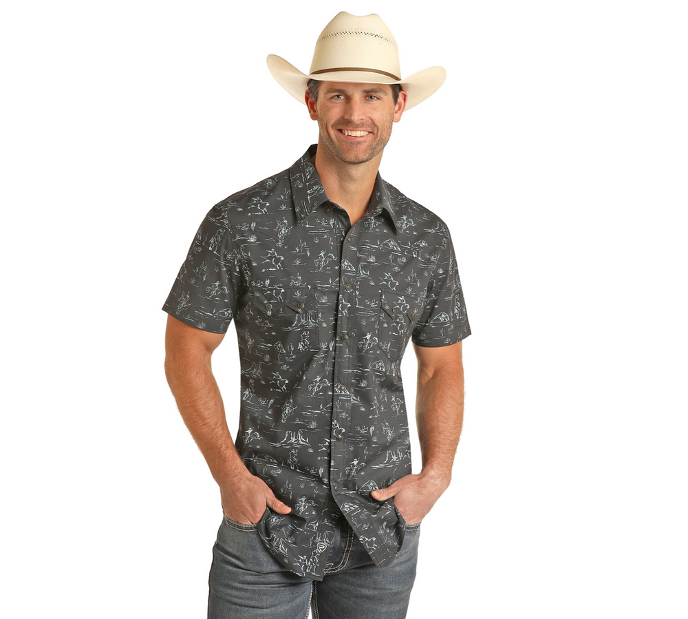 B1S3313 - Rock&Roll Denim Men's SS Snap Print Shirt
