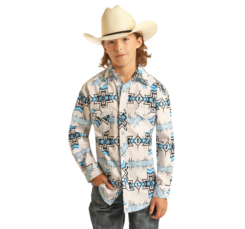 B8S2035 - Rock&Roll Denim Junior's LS Print Snap Shirt