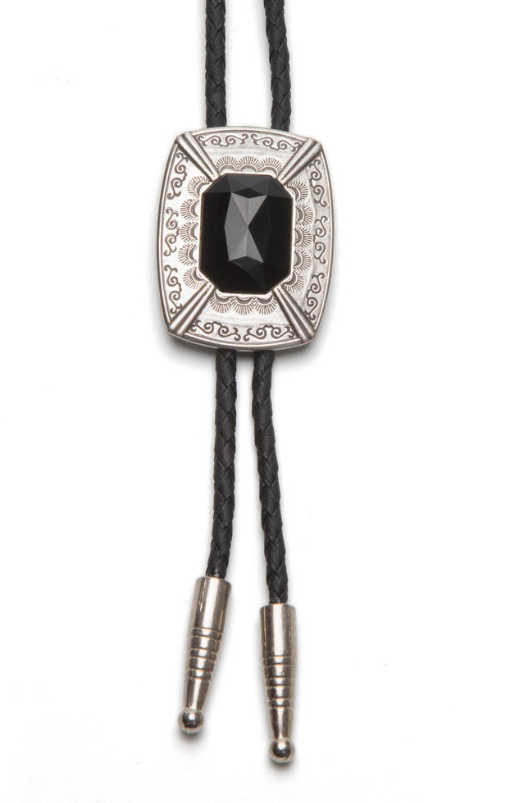 22868 - M&F Bolo - Silver/ Black Stone Rectangle