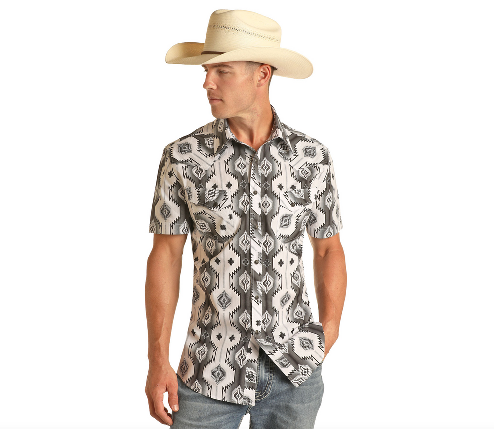 B1S3311 -  Rock&Roll Denim Men’s SS Print Snap Shirt