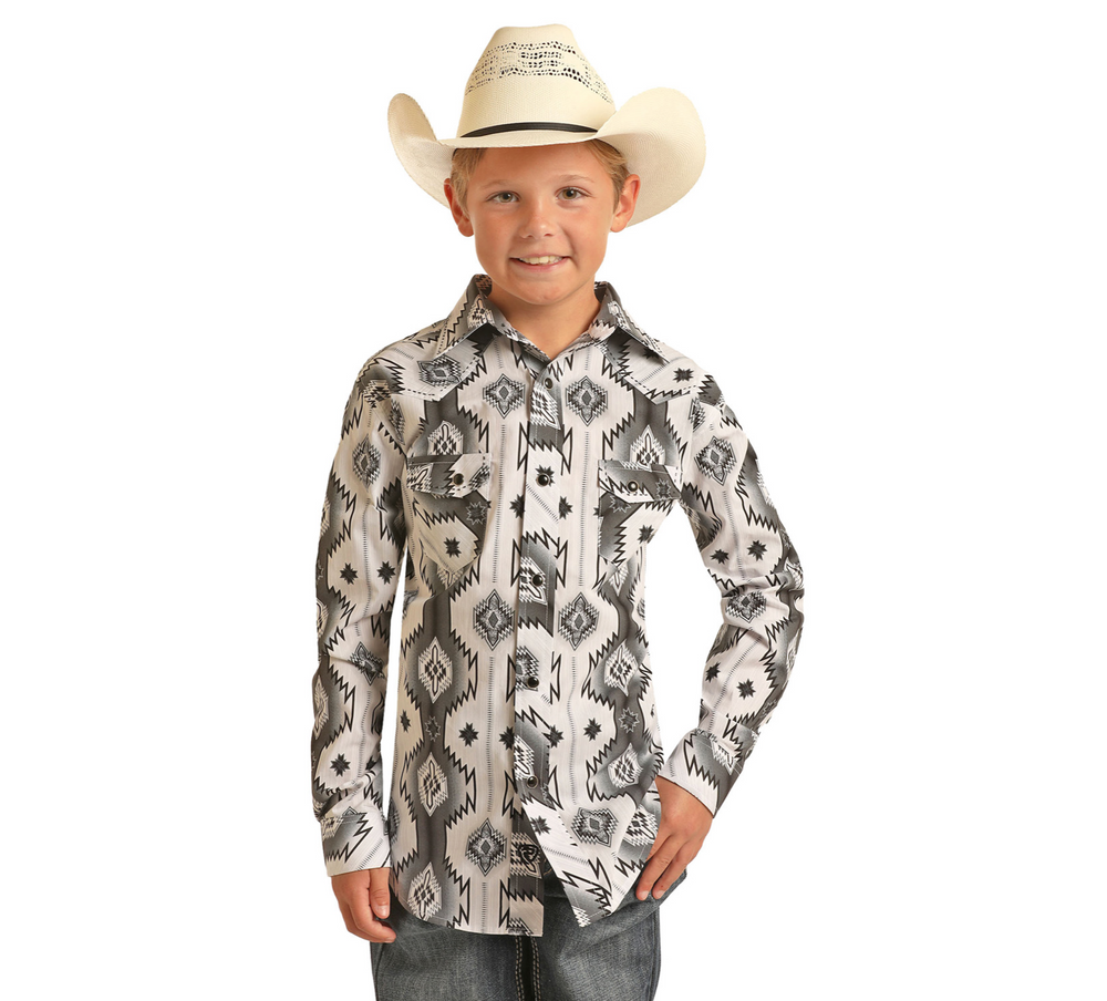 B8S3311 -  Rock&Roll Denim Youth's LS Print Snap Shirt