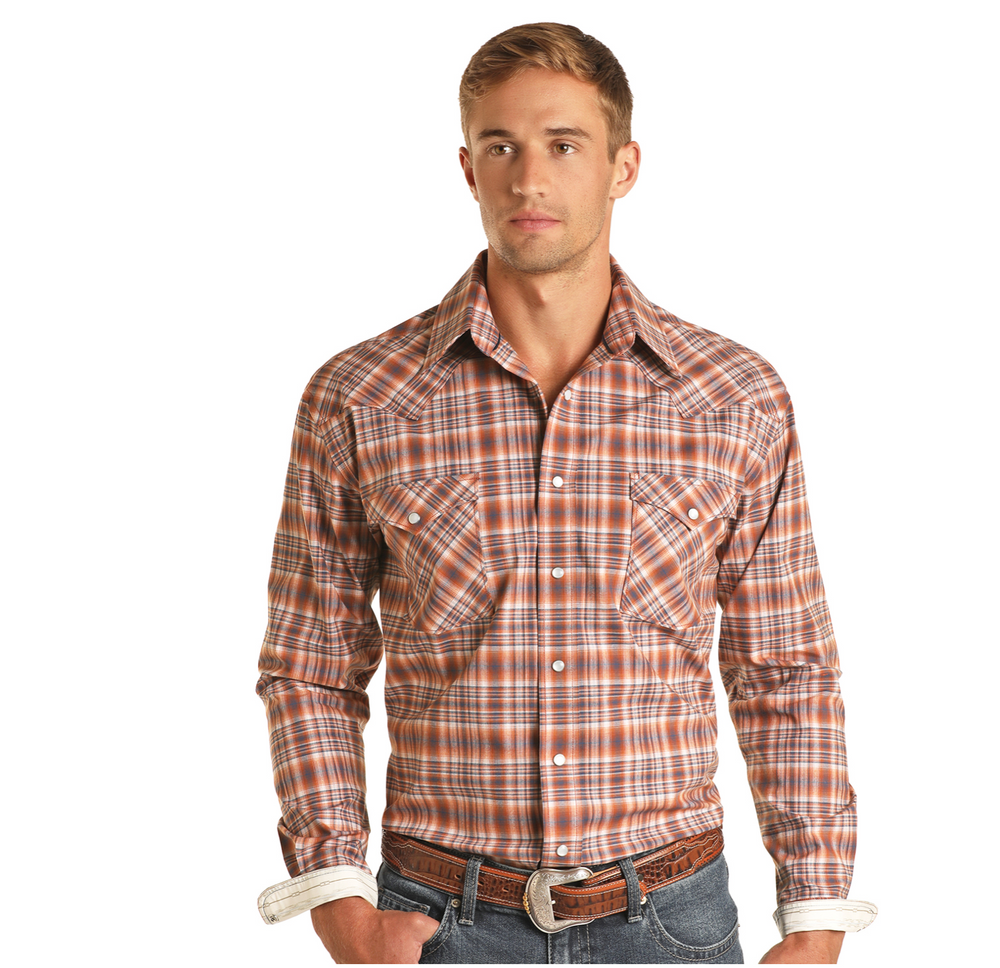 R0S3280 -  Rock&Roll Denim Men's LS Plaid Snap Shirt