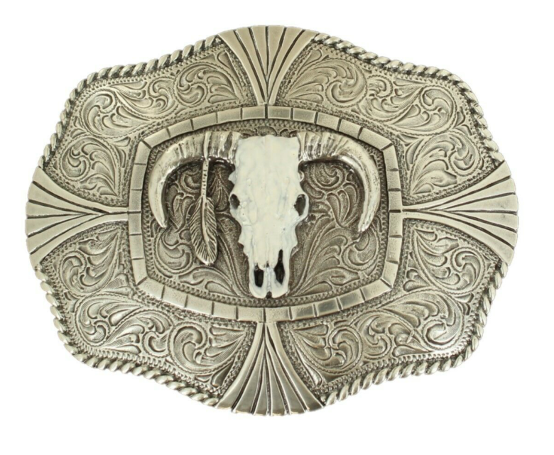 37403 - Nocona Belt Co. - Engraved Steer Skull Buckle