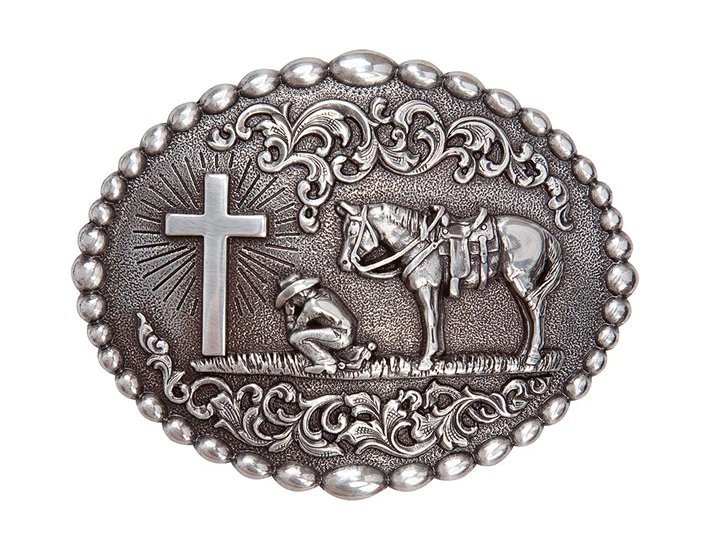 37374 - Nocona Belt Co. - Silver Cowboy Prayer Buckle