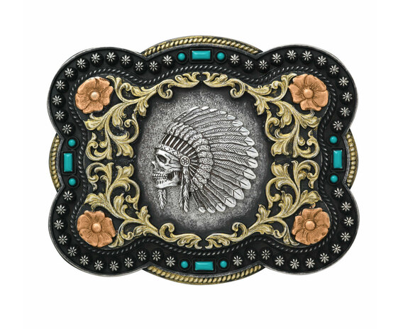 37038 - Nocona Belt Co. - Indian Chief Skull Buckle