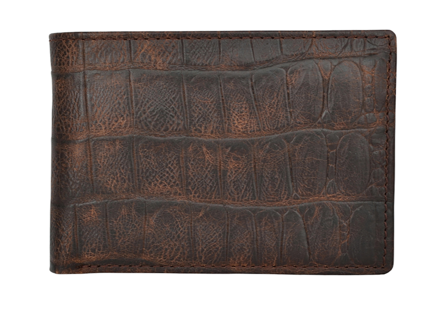 DW232 - 3-D Tooled Cognac Gator Print Bi-Fold Wallet