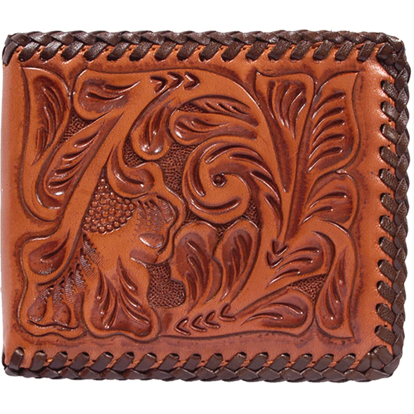 DAW127 - 3-D Floral Hand Tooled Bi-Fold Wallet