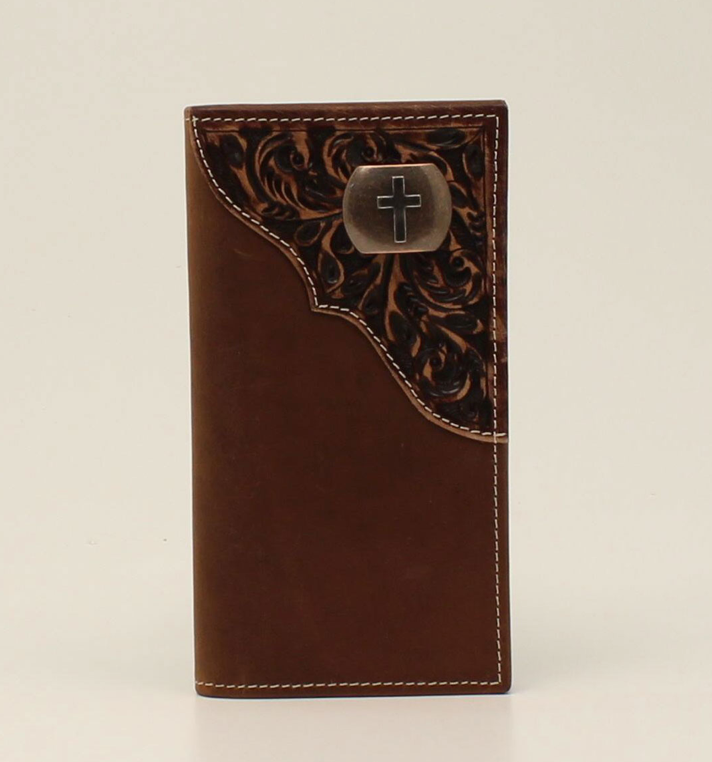 D250003002 - 3-D Tooled Cross Concho Checkbook Wallet