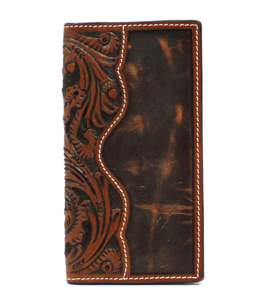 D250001602 - 3-D Tooled Acorn Floral Checkbook Wallet