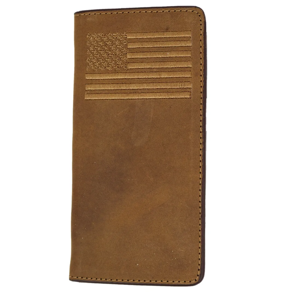 W-127 - Rockin Leather Checkbook Wallet - Embroidered Flag