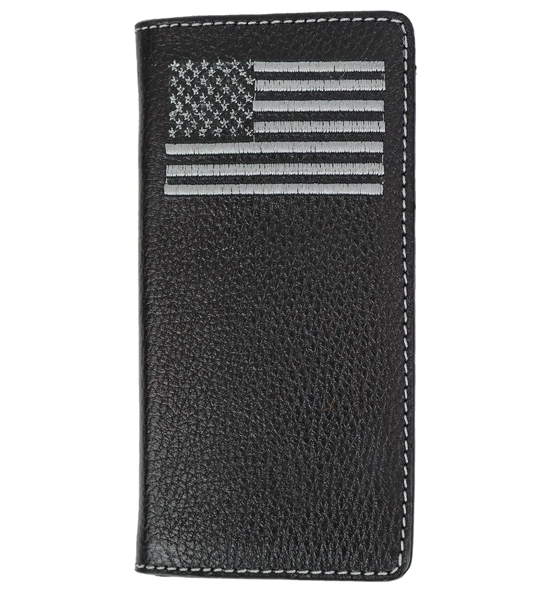 W-126 - Rockin Leather Checkbook Wallet - Embroidered Flag Black