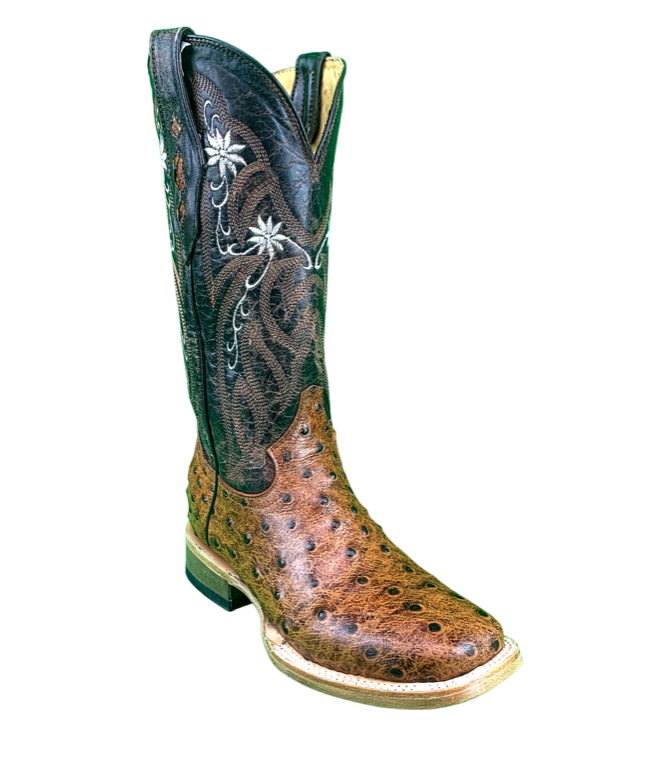 Q464 - Cowtown Women's Imitation Ostrich Boot - Cognac