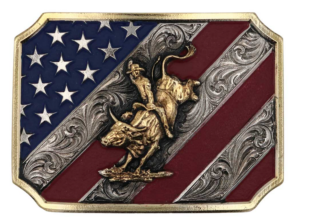 A865- Montana Attitude Buckles- AB-Patriot Bull Rider