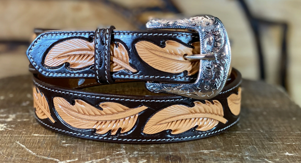 X-1032 - Twisted X Feather Tooled Leather Belt