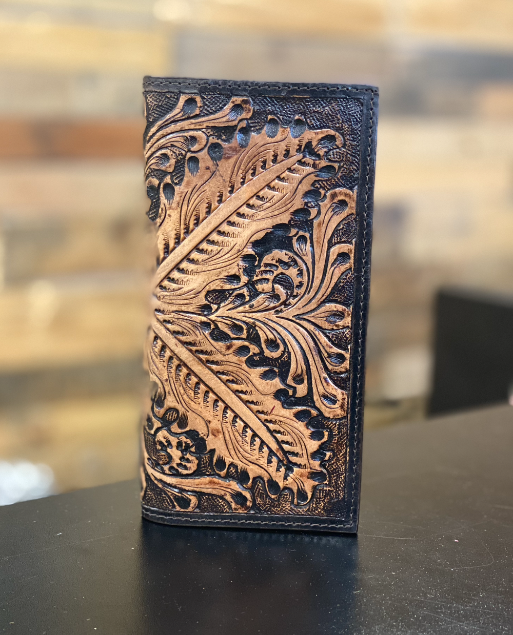 IWR-2 - Ranger Belt Co. Hand Carved Floral & Leaf Leather Wallet