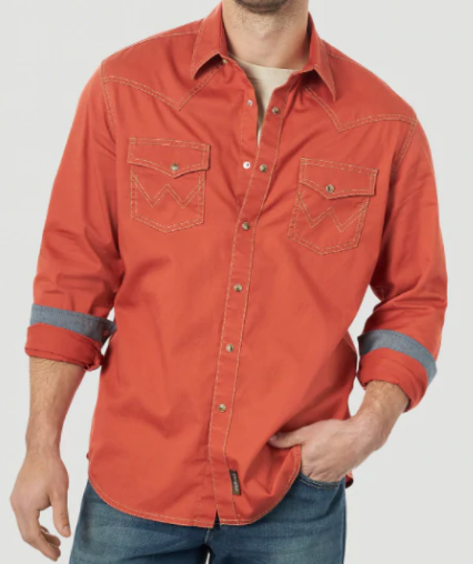 10mvr590r - Wrangler Men's Retro Premium Pearl Snap Shirt Rust