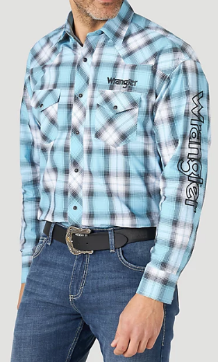 10MP1351B - Wrangler Men's Pearl Snap Shirt - Blue