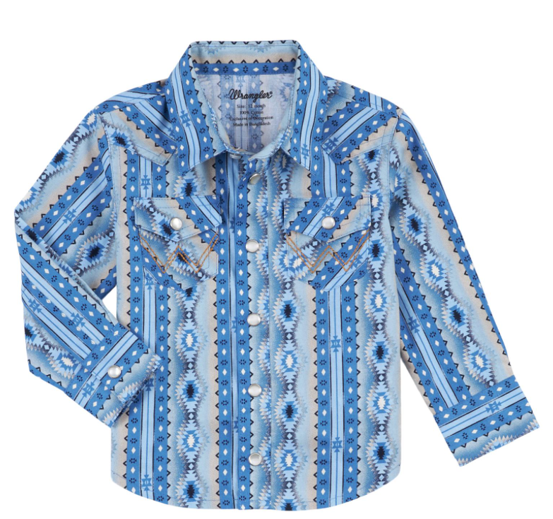 112317699 - Wrangler Baby Boy Shirt - Bright Blue/Grey