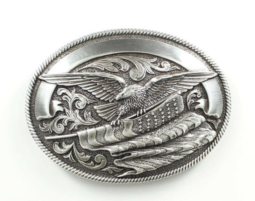 37034 - Nocona Belt Co. - Silver Eagle with American Flag Oval Buckle