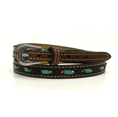 0204602 - M&F Western Brown Tapered Turquoise Embossed Laced Hatband