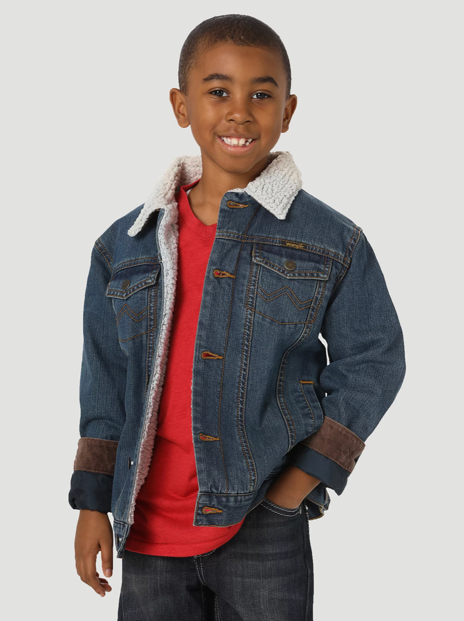 1084256RT - Kids Wrangler® Sherpa Lined Denim Jacket - Rustic Blue