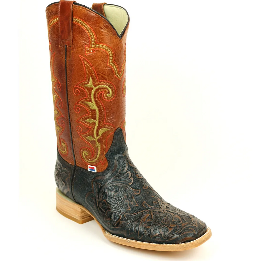 1190 - RockinLeather Men's Stamped Cowhide Leather Boot