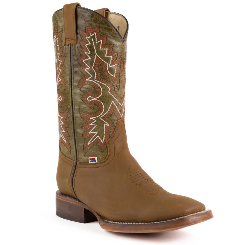 1215 - RockinLeather Men's Tobacco Crazy Horse Western Boot w/Green Upper