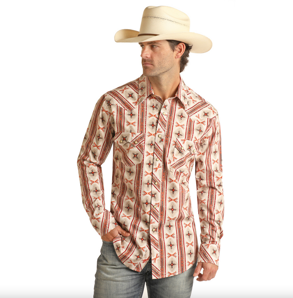 RRMSOSRZ7M -  Rock&Roll Denim Men's LS Snap - Natural Aztec Print