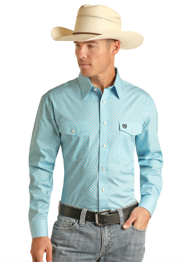 PSMSODRZ68 - Panhandle Men's LS Snap Baby Blue Print Shirt