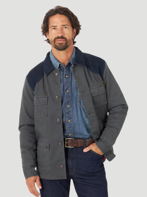 112318249 - Wrangler Men's Quilt lined Barn Coat - Navy Pinstripe