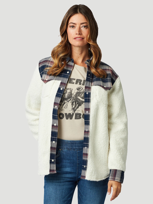 
                  
                    112321231 - Wrangler® Women's Retro® Western Boyfriend Sherpa Shirt Jacket - Cozy White
                  
                