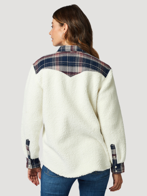 
                  
                    112321231 - Wrangler® Women's Retro® Western Boyfriend Sherpa Shirt Jacket - Cozy White
                  
                