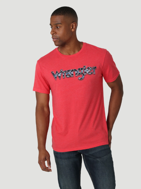 112319267- Wrangler® Men’s Geo Wrangler Logo T-Shirt - Red Heather