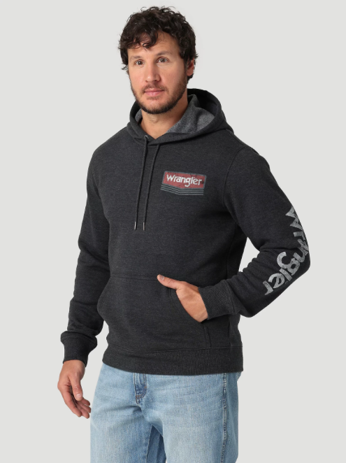 112319258 - Wrangler® Men’s Wrangler Logo Arm Hit Pull Over Hoodie - Caviar Heather