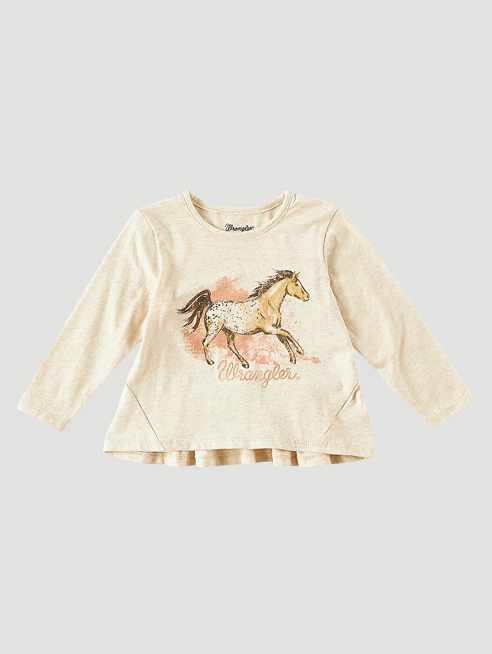 112322458 - Wrangler® Little Girl’s LS Horse Run T-Shirt - Oatmeal