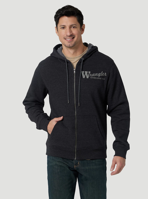 112324841 - Wrangler® Men’s 1947 Logo Full Zip Hoodie - Caviar Heather