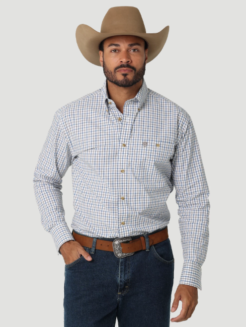 112318988 - Wrangler® George Strait LS Button Up Plaid - Honorable Blue