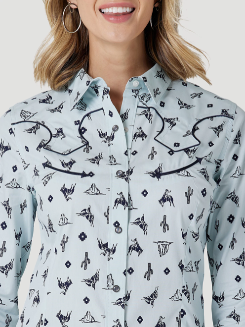 
                  
                    112327262 - Wrangler Women’s LS Retro Cactus Western Snap Shirt - Blue Print
                  
                