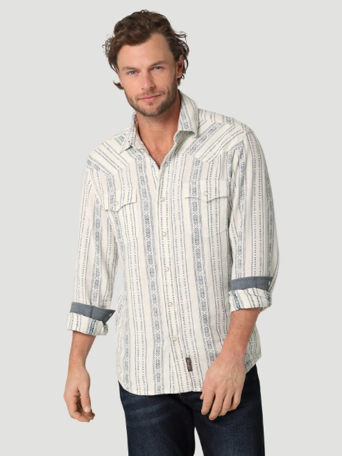 
                  
                    112324846 - Wrangler Men’s Retro Premium LS Linen Western Snap Shirt - White Stripes
                  
                